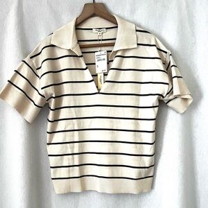 Striped Cream and Black Polo Top